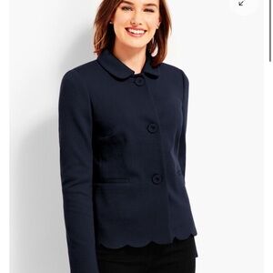 Talbots Scallop Ponte Jacket Women’s 2P Navy Blue Preppy Career wear NWT